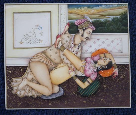 Five Indian erotic miniatures on ivory, late 19th/20th century, the largest 4.5 x 3.75in.